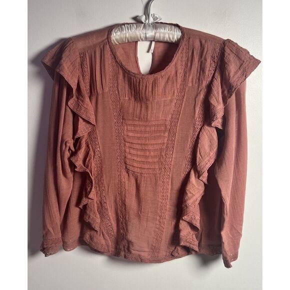 Free People Jasmine Ruffle Lace Boho Peasant Gauzy Victorian Cotton Blouse Sz S - Picture 4 of 11